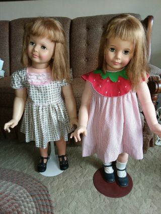 2 Vintage Ideal Patty Playpal Dolls W/stands