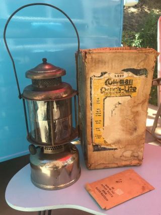 Antique Early Coleman Quick Lite Air - O - Lantern Mica Globe W/ L327 Box