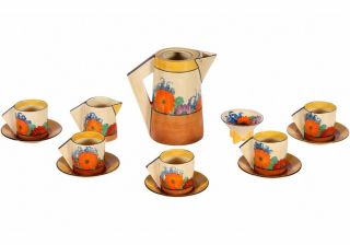 Rare Art Deco Clarice Cliff Gayday Tea Set Service For Six Newport Pottery
