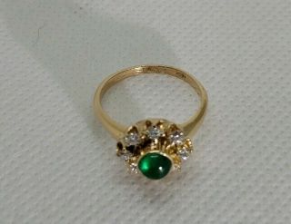 Antique Victorian 14k Yellow Gold Emerald & Diamond Ring Sz 7