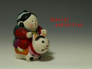 Japan Antique Edo Komainu 狛犬 Pottery Doll Yoroi Koshirae Katana Samurai Child 武将