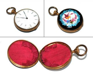 Victorian Fake Pocket Watch Pendant,  Secret Compartment,  Enamel Antique Locket