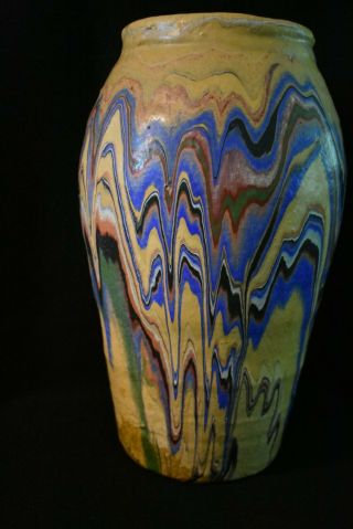Large Vintage Roadside Ozark Tourist Pottery Planter Vase 14 " Tall Multi Color