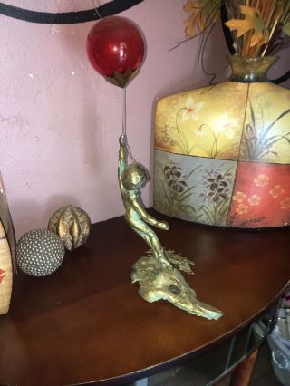 Malcolm Moran Signed Bronze Sculpture Boy Holding Big red Balloon 1960 - 1970. 5