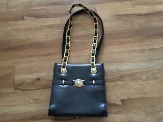 Vintage Gianni Versace Black Soft Leather Purse Bag Medusa Chain Made In Italy