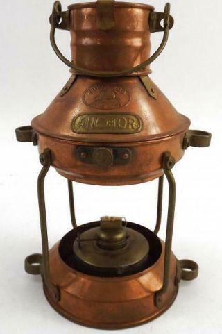 Vintage Tung Woo 9 " Anchor Lantern Maritime Nautical Copper Hanging Wick Lamp