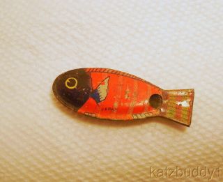 Vintage Cracker Jack Premium Tin Litho Metal Fish Whistle Japan Toy