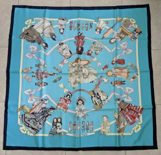 Hermes Hello Dolly Silk Scarf By Loic Dubigeon,  Green Turquoise,  Made In France
