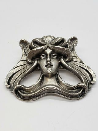 William Kerr Art Nouveau Woman Sterling Silver Brooch 1702