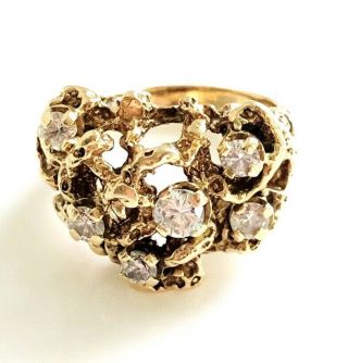 Vintage 14k Yellow Gold Diamond Nugget Ring Size 7