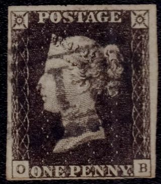 Gb Qv 1840 Sg2 1d Penny Black Plate 4 Ob 1844 