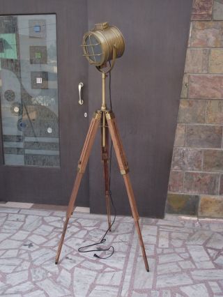 Hollywood Vintage ANTIQUE Floor Lamp Studio Spot Light E 27 Tripod Search light 4