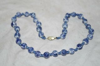 Vintage Chinese Blue & White Porcelain 19 " Small Beads Knotted Necklace
