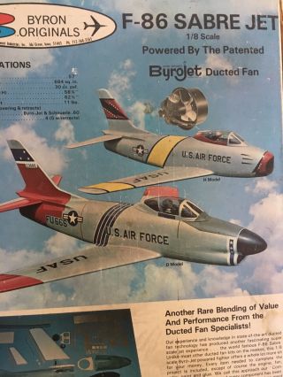 Rare Vintage Rc Byron Originals F - 86 Ducted Fan Jet Kit W/ Rossi 61 Engine