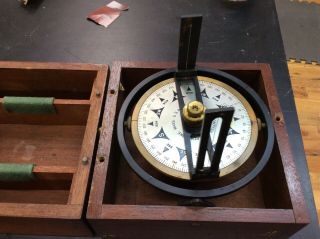 Vintage Marine Pelorus Compass Wood Case Dual Sighting Vanes, 4