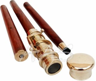 Vintage Brass Telescope Hidden Cane Folding Wooden Walking Stick Nautical Gift 5