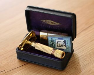 Rare Vintage 1934 Gillette Aristocrat Open Comb De Safety Razor Set Made In Usa