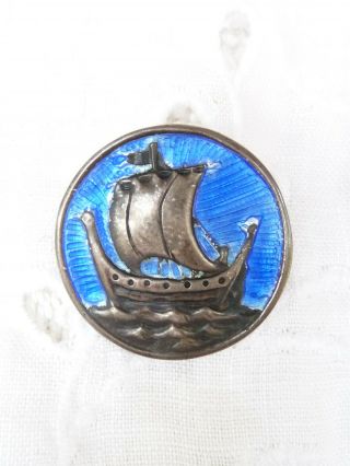 Vintage Iona Sterling Silver Viking Ship Enamel Brooch Alexander Ritchie 1935