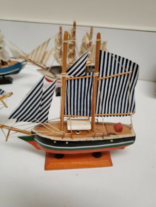 4 Vintage Miniature Hand - Crafted Wooden Model Sailing Ships 2