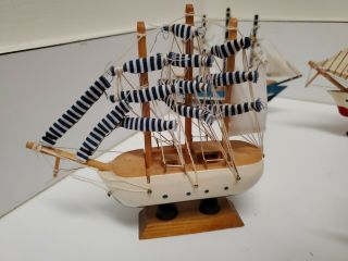4 Vintage Miniature Hand - Crafted Wooden Model Sailing Ships 3