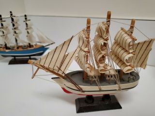 4 Vintage Miniature Hand - Crafted Wooden Model Sailing Ships 4