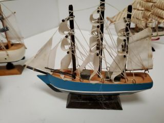 4 Vintage Miniature Hand - Crafted Wooden Model Sailing Ships 5