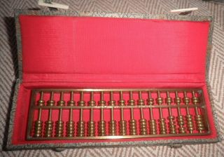 Antique Vintage Chinese Oriental Brass Abacus And Woven Silk Box Condi