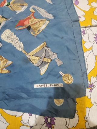 Rare Hermes Scarf Silk Vintage Blue Some Small Staining