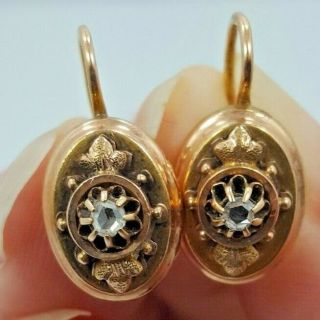 Antique Victorian Era 14k Rose Cut Diamond Earrings