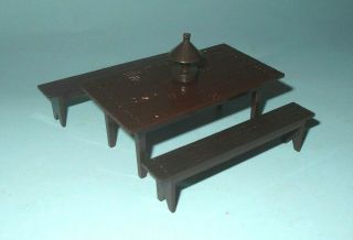 1950s Marx Western Ranch Play Set Hard Plastic Table With Benches And Lamp