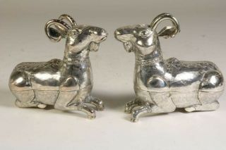 2x Antique.  900 Coin Silver Figural Goat Ram Horns Trinket Or Pill Box