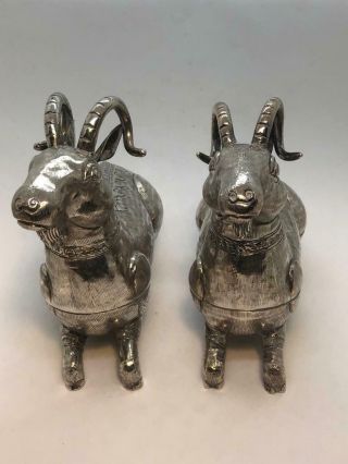 2x Antique.  900 Coin Silver Figural Goat Ram Horns Trinket or Pill Box 5