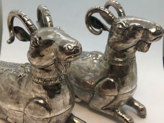2x Antique.  900 Coin Silver Figural Goat Ram Horns Trinket or Pill Box 6