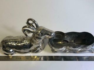 2x Antique.  900 Coin Silver Figural Goat Ram Horns Trinket or Pill Box 8