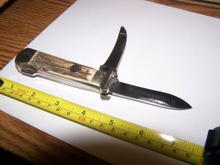 Vintage Pocket Knife Stag Scales Weidmannsheil Heil Lockback 2 Blade 4 In Close