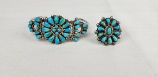 Vintage Zuni Sterling Silver Turquoise Cuff Bracelet & Ring Set