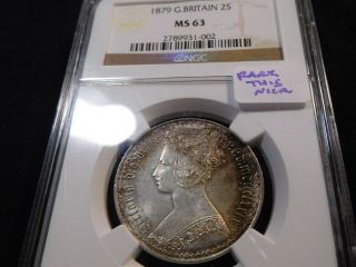 Y72 Great Britain 1879 Gothic Florin Ngc Ms - 63 Rare This