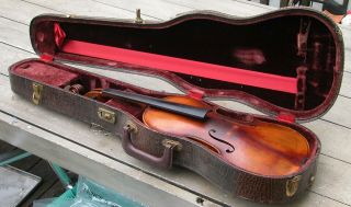 Vintage Czech Slovakia Strad Violin Case Tiger Maple Full Size Reddish Varnish 8