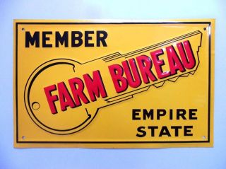 York Sign Old Vintage 1950s Farm Bureau Key Empire State Metal Embossed