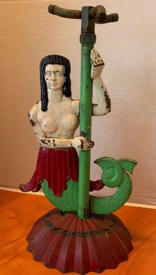 Vintage Cast Iron Mermaid Lawn Sprinkler Tropical South Pacific Paint