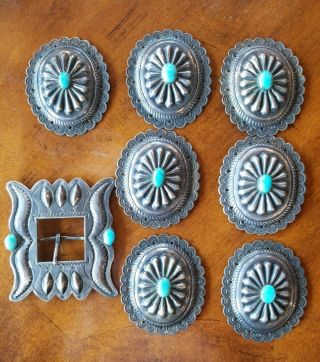Large Museum Quality Vintage Navajo Turquoise Sterling Silver Concho Belt Old