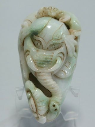 Chinese Exquisite Hand - Carved Elephant Monkey Carving Jadeite Jade Pendant
