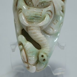 Chinese Exquisite Hand - carved Elephant monkey Carving jadeite jade Pendant 3