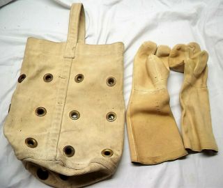 Vintage U S Navy Deep Sea Diver Canvas Tool Bag And Diving Suit Gloves