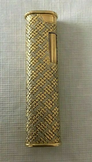 Rare Vintage Dunhill Solid Yellow White18K Gold Weave Cigarette Lighter 2