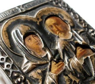 Antique Russian Silver & Hand Painted Religious Icon
