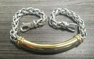 David Yurman Men ' s Metro 18K Bar & Silver Wheat Link Bracelet 8.  5 Inches - Rare 2