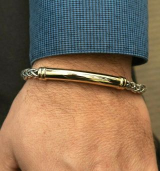 David Yurman Men ' s Metro 18K Bar & Silver Wheat Link Bracelet 8.  5 Inches - Rare 3