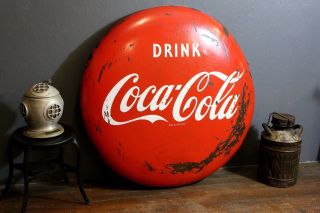 Coca Cola 1950s Vintage 48 " Inch Bottle Button Advertising Metal Sign