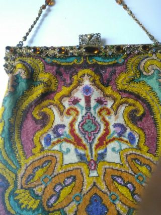 Stunning Antique Victorian Micro Beaded Purse Evening Bag 3